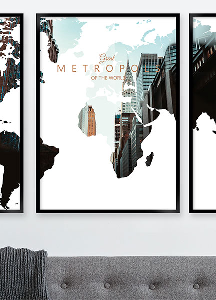 Plakat - Verdenskort metropol